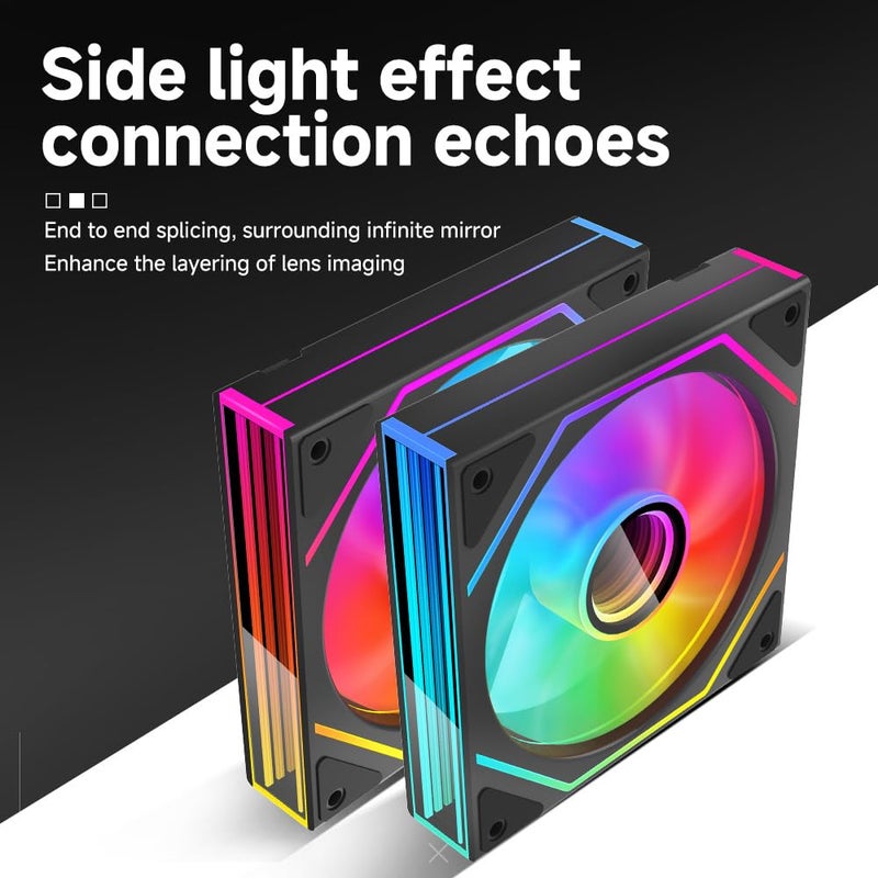 Jungle Leopard Prism6 MAX X3 120mm ARGB PC Case Fan - 3-Sided Infinite Mirror & Axis Infinite Mirror Light Effect，800-1850±10% RPM 120mm PWM Case Fan for PC Case(Triple Pack Black) - Image 5